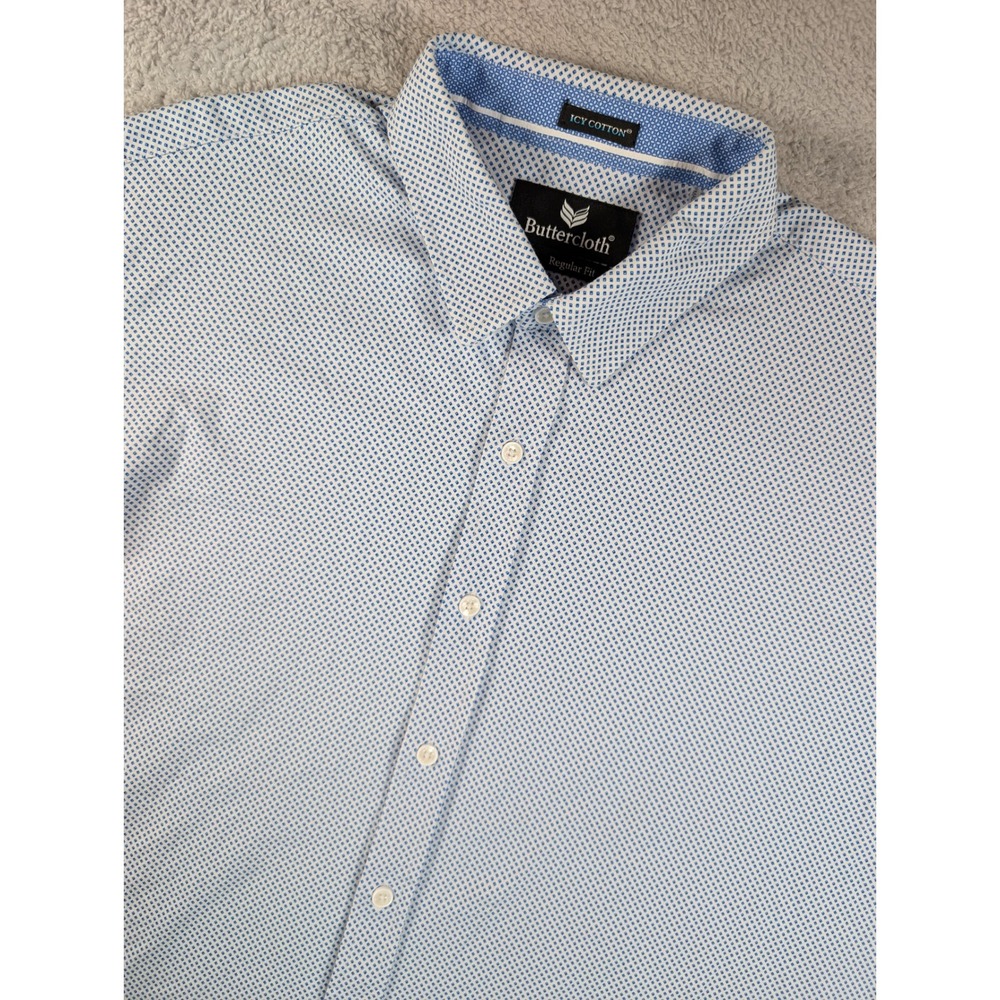 Buttercloth Icy Cotton Shirt Mens XL Regular Fit Blue White Geometric Knit L/S‎